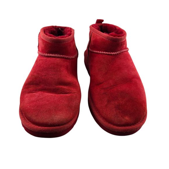 UGG Classic Ultra Mini Booties Women 7 Red Shortie Ankle Boots Comfort Shearling - Picture 4 of 9